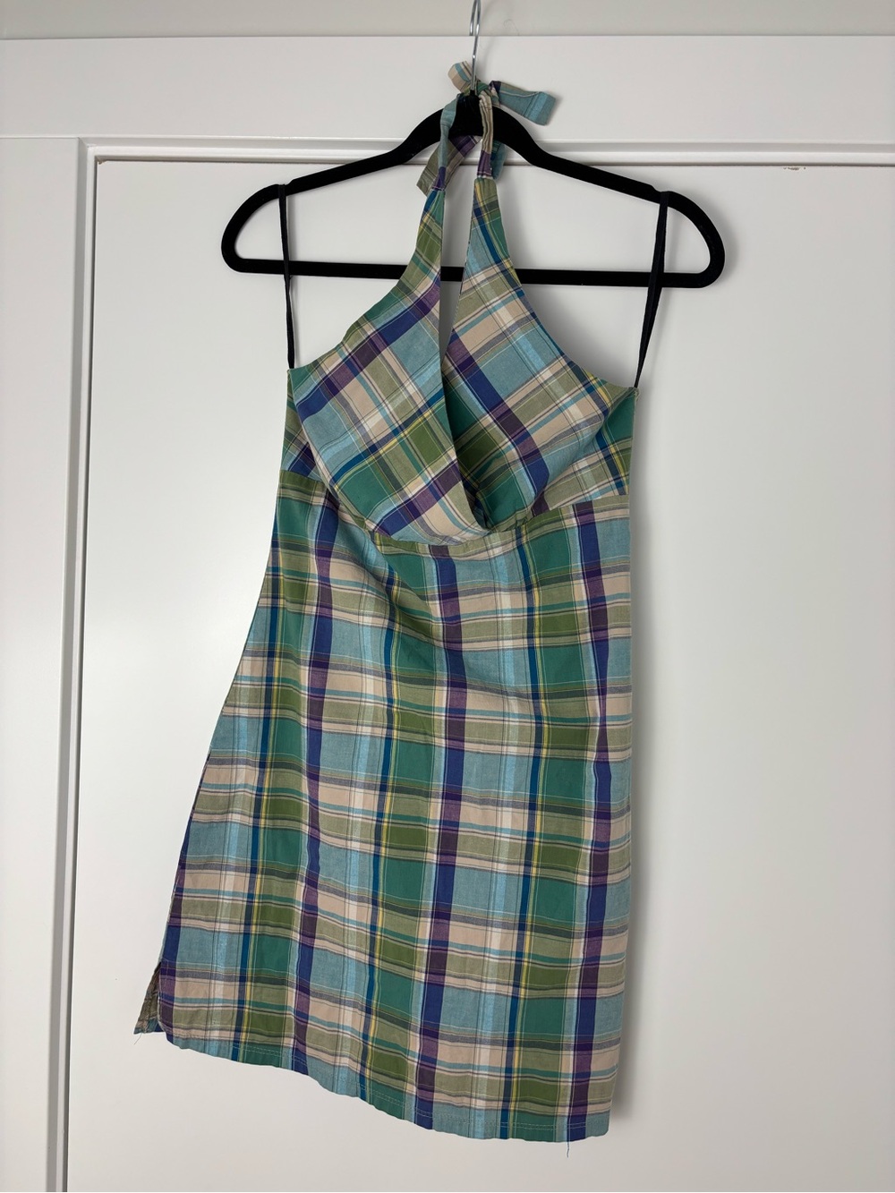 90s vintage plaid halter mini dress